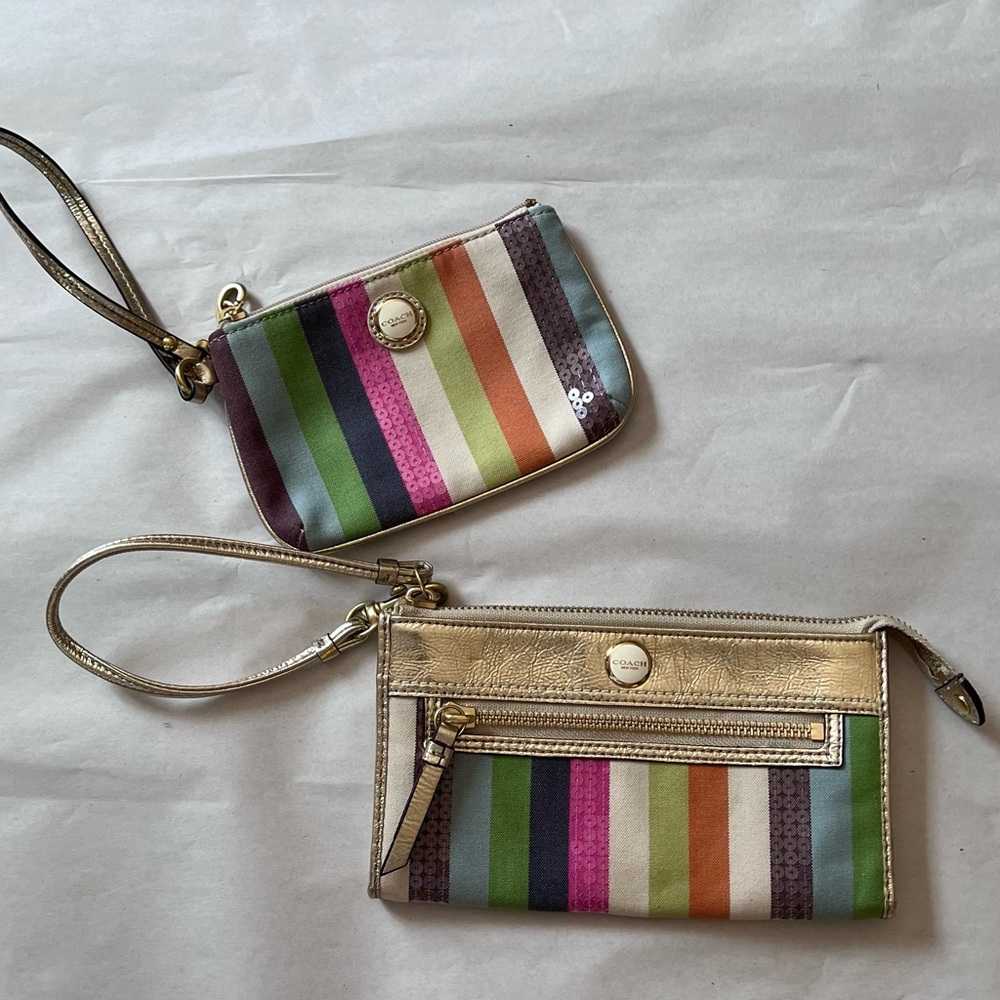 Authentic Coach Poppy Legacy Stripe Glam Wallet and Wristlet